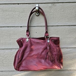 Perlina dark red leather shoulder bag with suede side panels